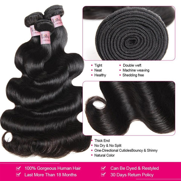 Brazilian Body Wave Human Hair Bundles with HD Lace Frontal 3 Bundles with Frontal