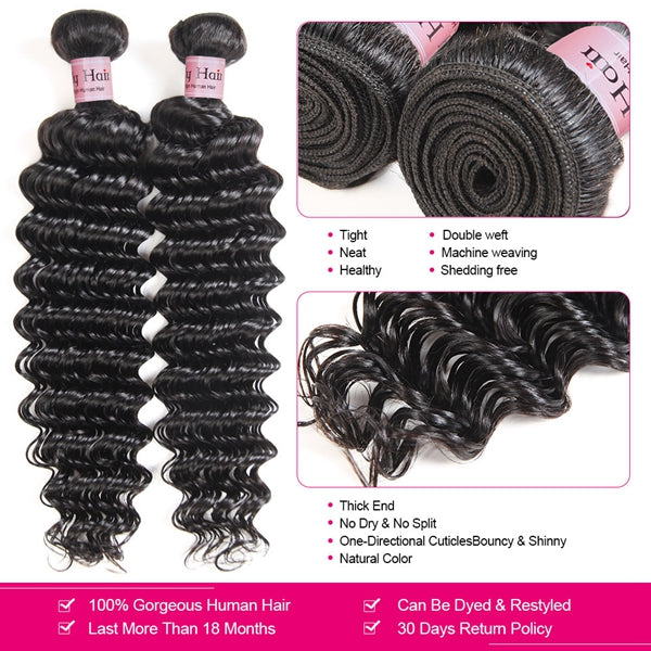 Deep Wave Bundles with Closure Brazilian Deep Wave Hair 3 Bundles with 4x4 Lace Closure