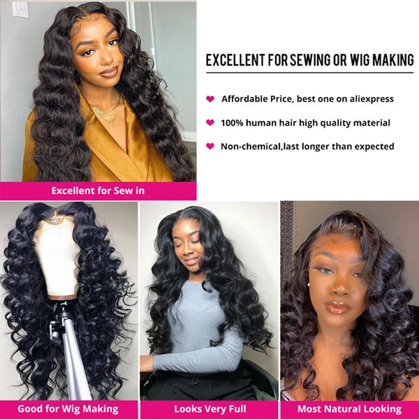 Brazilian Loose Wave Bundles with HD Lace Frontal Human Hair 3 Bundles with Closure