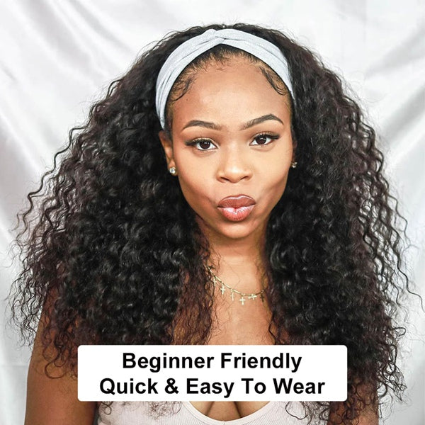 Brazilian Curly Hair Headband Wig Glueless Scarf Human Hair Wigs for Black Women - LollyHair