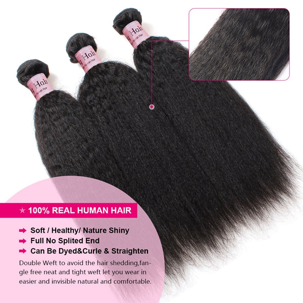 Brazilian Kinky Straight Hair Bundles Yaki Human Hair Weave 3 Bundles