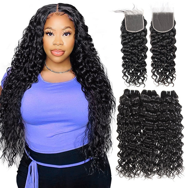 Lolly Water Wave Human Hair 3 Bundles with Closure 4x4 5x5 HD Lace Closure and Bundles Deal