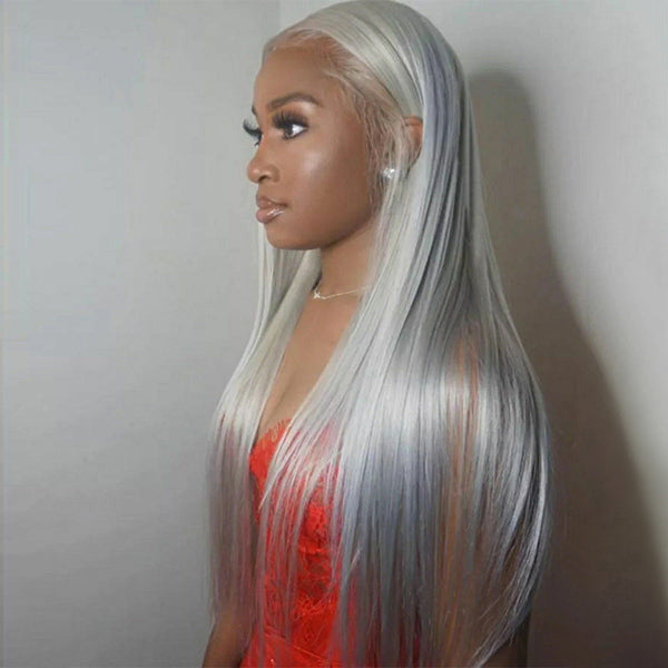 Silver Grey Body Wave 13x4 HD Lace Front Wig Colored Human Hair Wigs f ...