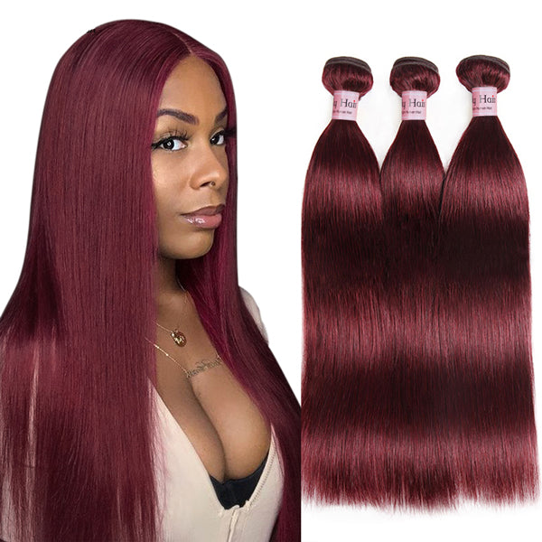 Burgundy Straight Weave Hair Bundles Brazilian Colored Human Hair Bundles