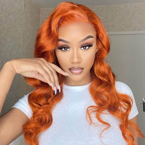 Burnt Orange Lace Front Wig Glueless Body Wave Ginger Human Hair Wigs 13x4 HD Transprent Wigs