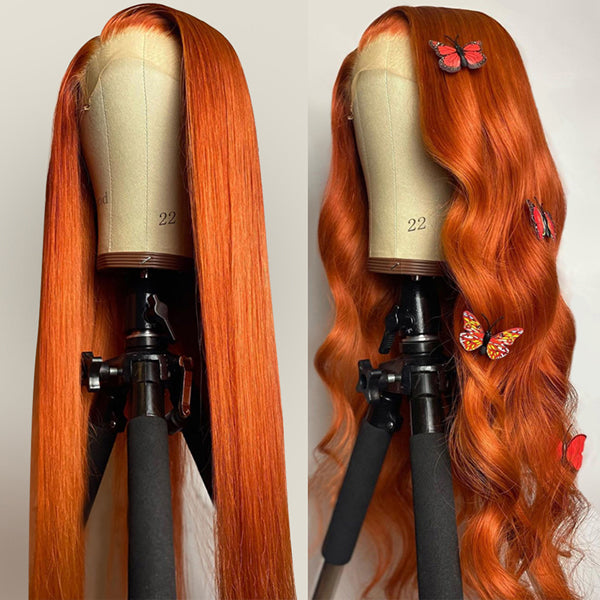 Burnt Orange Lace Front Wig Glueless Body Wave Ginger Human Hair Wigs 13x4 HD Transprent Wigs