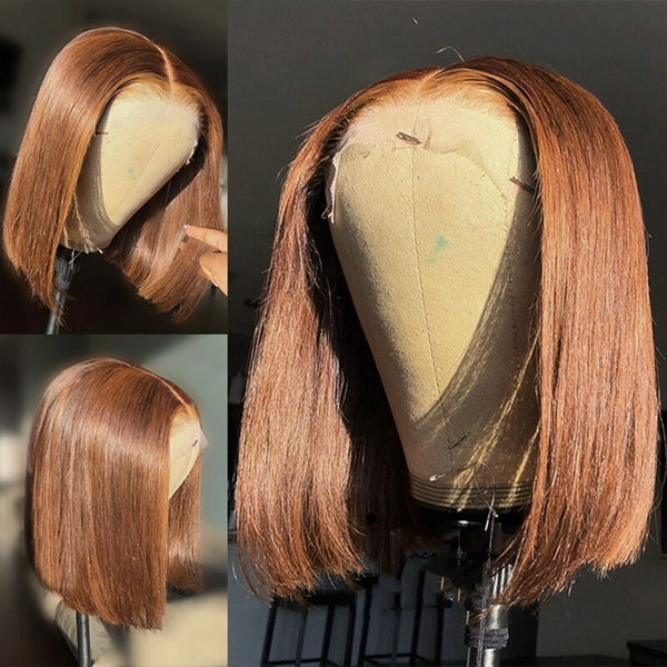 Chocolate Brown Short Bob Lace Front Human Hair Wigs Straight Bob Wigs