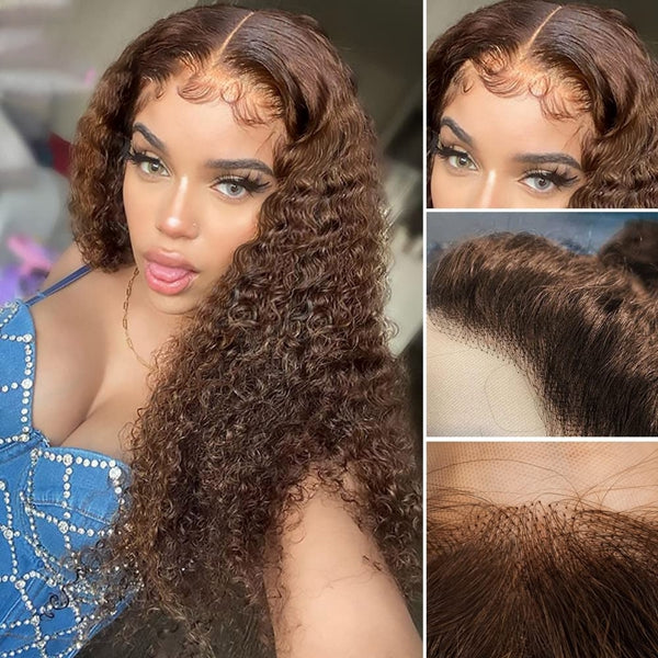 Color 4 Brown Curly Lace front wigs Glueless Human Hair Wigs Trends 2023 13x4 Lace Front Wigs For Women