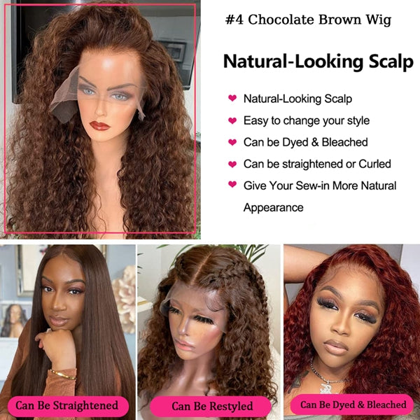 Color 4 Brown Curly Lace front wigs Glueless Human Hair Wigs Trends 2023 13x4 Lace Front Wigs For Women