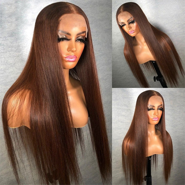 Color 4 Brown Lace Front Wig 13x4 HD Transparent Lace Frontal Wig Straight 4x4 Lace Closure Wig