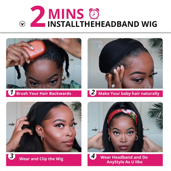 Glueless Headband Wig Human Hair Deep Wave Wig Brazilian Remy Scarf Wig 150% - LollyHair
