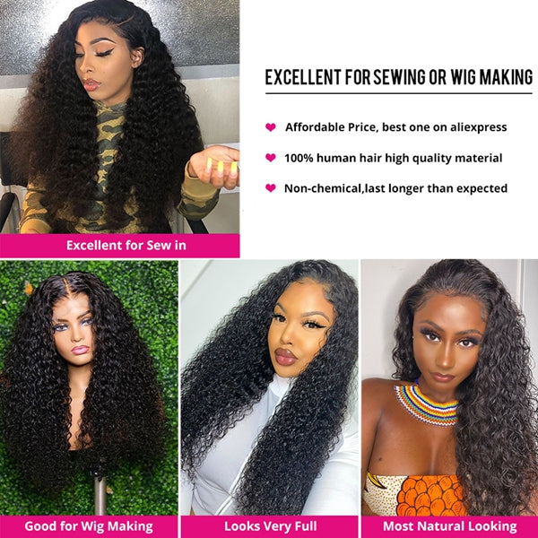 Brazilian Curly Human Hair Bundles with Frontal 13x4 HD Transparent Lace Frontal with Bundles
