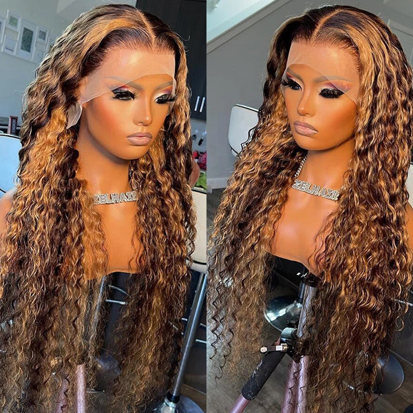 Deep Wave P4/27 Colored Human Hair Wigs Lolly Flash Sale 65% OFF 13x4 Highlight Lace Front Wig