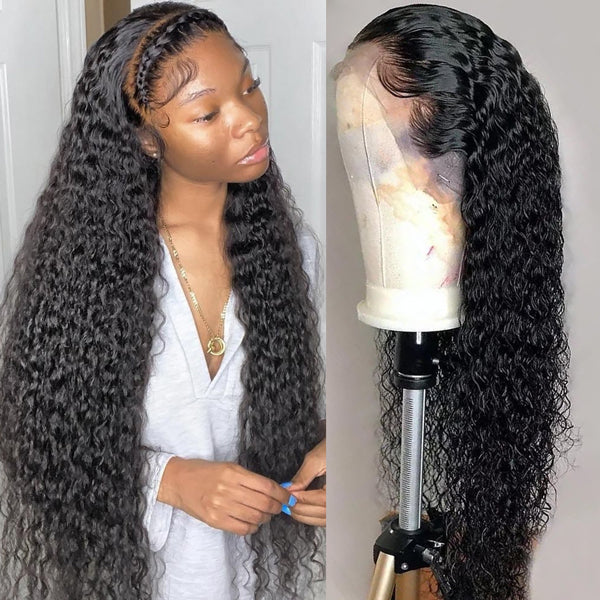 Deep Wave Real Human Hair Wigs HD Transparent Lace Front Wigs 30 inch