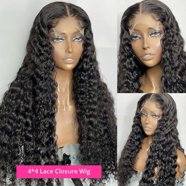 Deep Wave Lace Closure Wig 4x4 HD Closure Wig 250 Density Human Hair Wigs