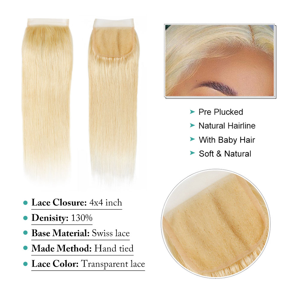 Brazilian 613 Bundles with Closure Blonde Straight Human Hair Bundles and Closures - LollyHair