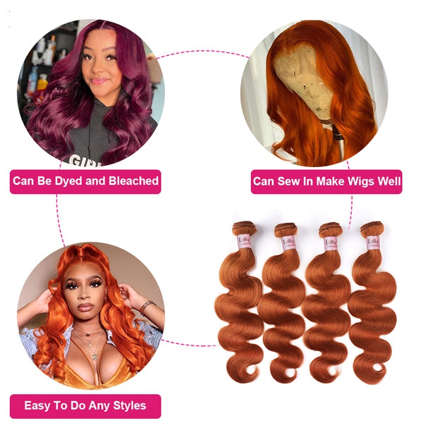 Ginger Body Wave Hair Bundles Colored Human Hair Sew In 3 Bundles