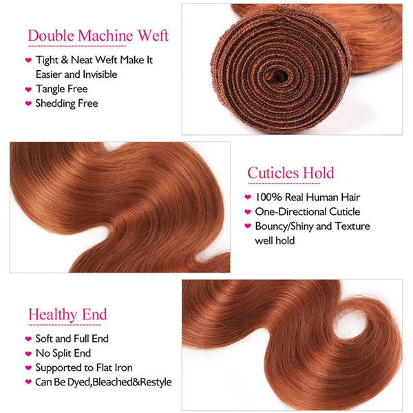 Ginger Body Wave Hair Bundles Colored Human Hair Sew In 3 Bundles