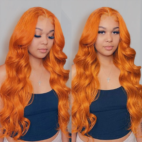 Orange Ginger Lace Front Wig 13x4 Brazilian Body Wave Lace Front Wig Colored Human Hair Wigs - LollyHair