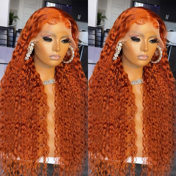 Lolly Ginger Curly Wig Glueless Human Hair Wigs 13x4 HD Transparent Lace Front Wig Kinky Curly Orange Ginger Colored Wigs