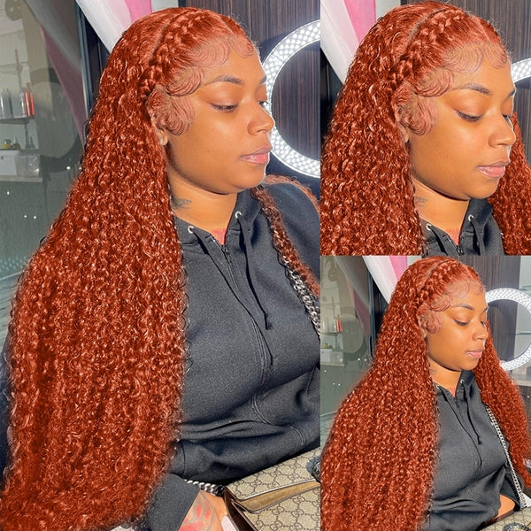 Lolly Ginger Curly Wig Glueless Human Hair Wigs 13x4 HD Transparent Lace Front Wig Kinky Curly Orange Ginger Colored Wigs
