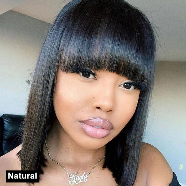 Ginger Human Hair Wigs With Bangs for Women 99J Bob Wig Short Straight Hair Colored Wigs