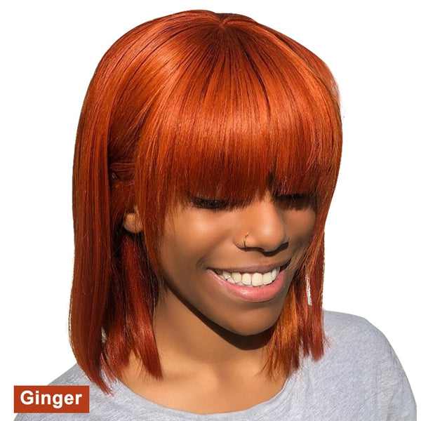 Ginger Human Hair Wigs With Bangs for Women 99J Bob Wig Short Straight Hair Colored Wigs