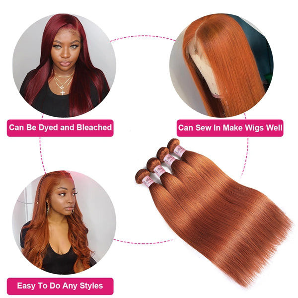 Ginger Straight Hair Bundles Colored Human Hair Bundles Sew In Hair 3 Bundles