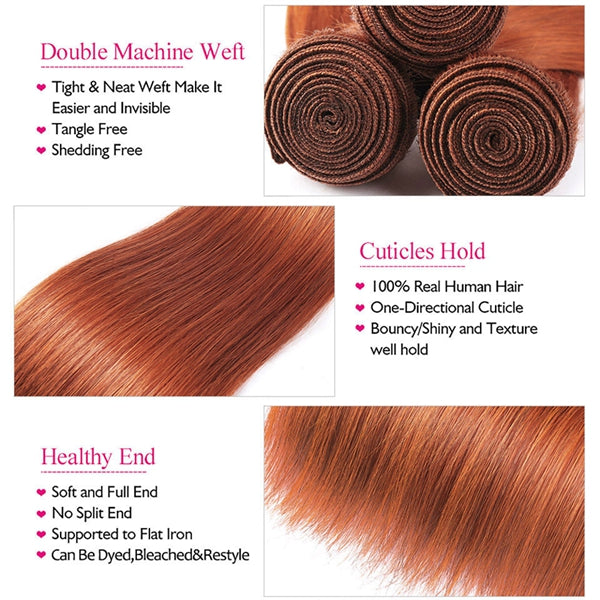 Ginger Straight Hair Bundles Colored Human Hair Bundles Sew In Hair 3 Bundles