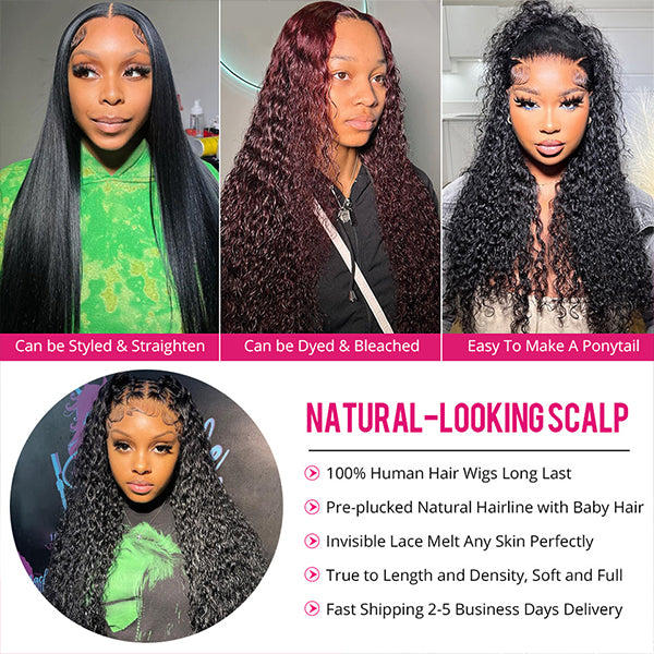 Lolly Water Wave 13x4 13x6 HD Glueless Lace Front Wigs Pre Plucked Bleached Knots Wear and Go Human Hair Wigs