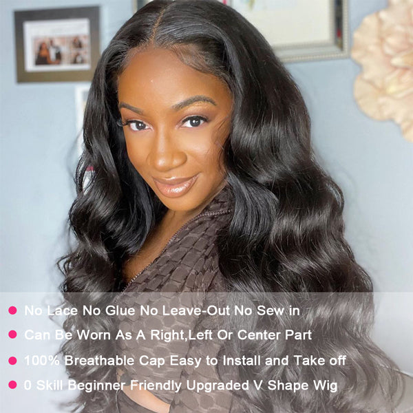 Glueless V Part Wig Body Wave Human Hair Wigs Beginner Friendly Upgraded Durable V Shape Wig