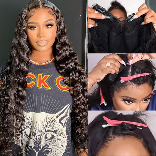 V Part Wig Loose Deep Wave Human Hair Wigs Glueless V Part Wig No Leave Out