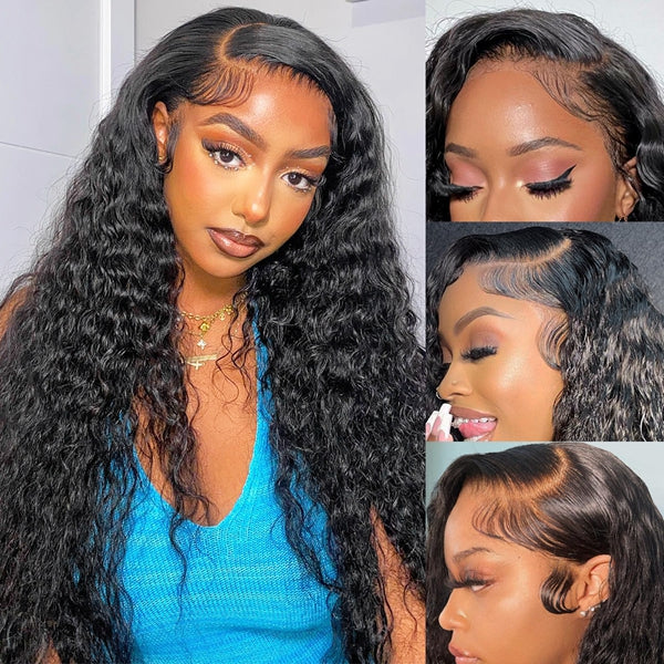 Lolly 13x6 HD Invisible Pre Plucked Lace Front Wigs Deep Wave Lace Frontal Wig Glueless Deep Curly Human Hair Wigs
