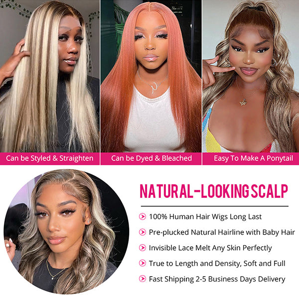 Glueless Blonde Balayage Highlight Wigs Colored Body Wave Human Hair Wig 13x4 Lace Front Wigs 30 38 inch