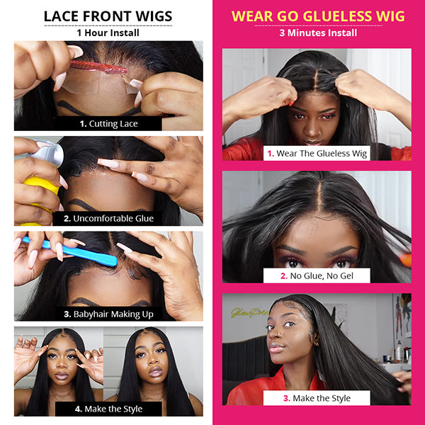 Glueless Bob Wig 4x4 HD Lace Closure Wig Straight Short Human Hair Wigs Easy Wear and Go Pre-Cut Lace Wig