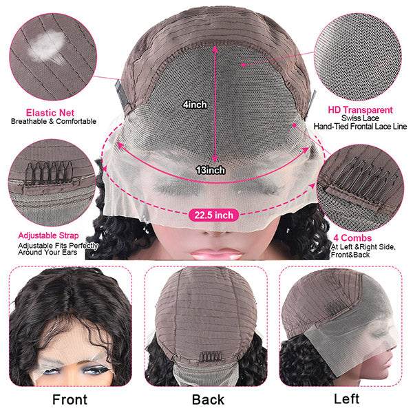 Glueless Bob Wigs Big Curly Undetectable Lace Short Wig Deep Curly Human Hair Wigs 180% Density