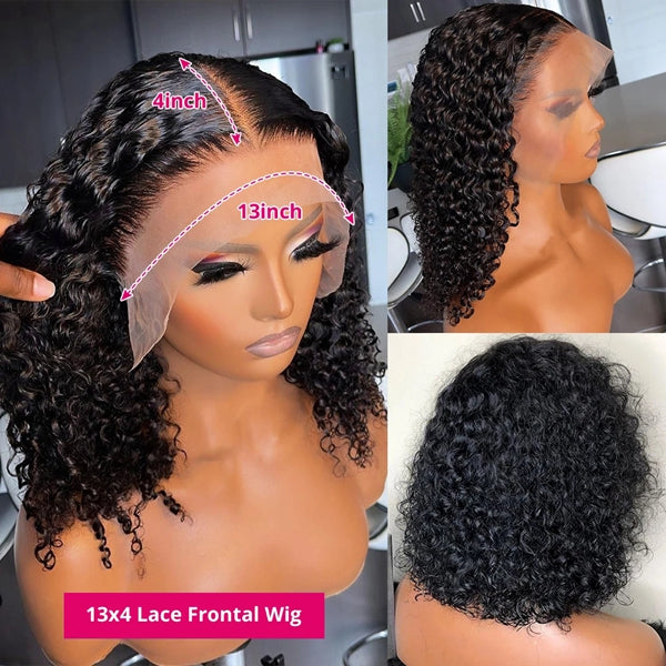 Glueless Bob Wigs Big Curly Undetectable Lace Short Wig Deep Curly Human Hair Wigs 180% Density