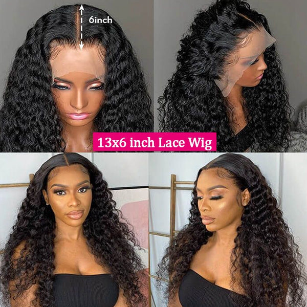 Lolly Deep Wave 13x6 HD Lace Front Wigs Ready to Wear Glueless Pre Plucked Bleached Knots 200% Density Human Hair Lace Wigs for Women
