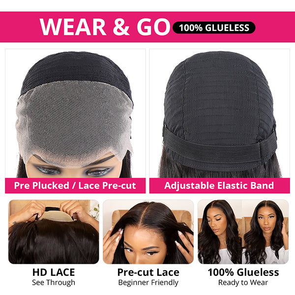 Glueless Deep Wave Human Hair Wig 13x4 Pre Cut Wear & Go HD Lace Frontal Wigs
