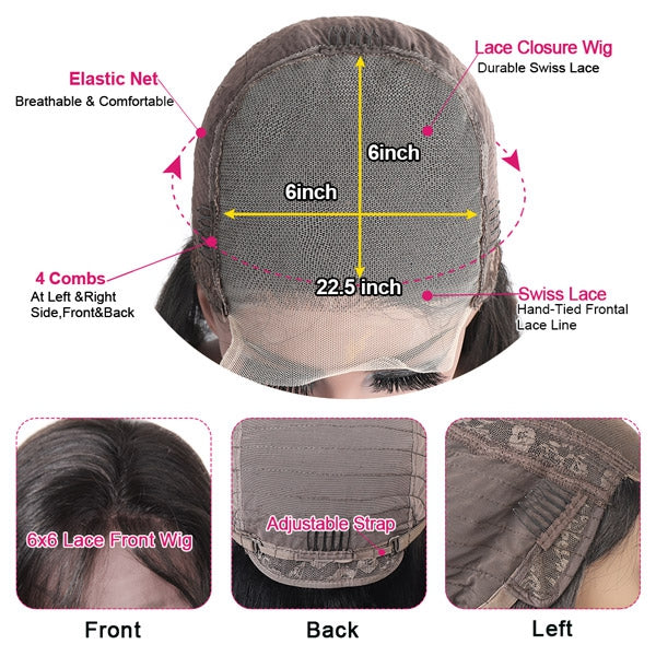 HD 6x6 Closure Wig 250 Density Loose Wave Human Hair Wigs for Black Women 30 inch