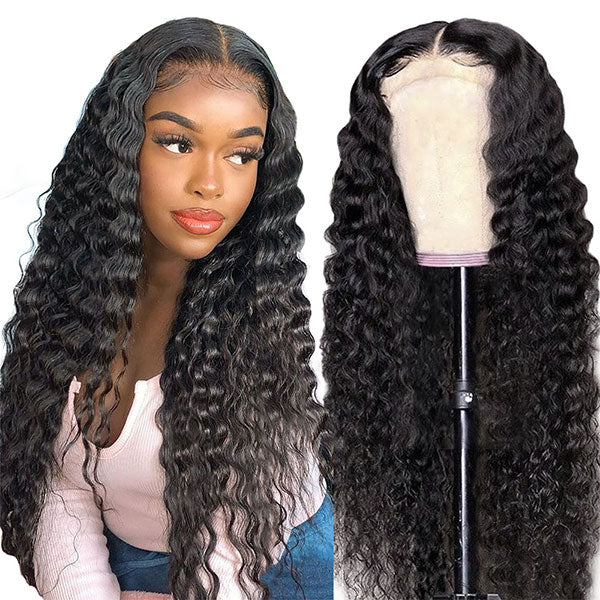 HD T Part Lace Wig Brazilian Deep Wave Human Hair Wigs - LollyHair