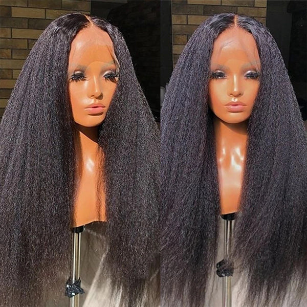 13x6 Kinky Straight HD Lace Frontal Wig Glueless Human Hair Wigs Yaki Straight Lace Front Wig