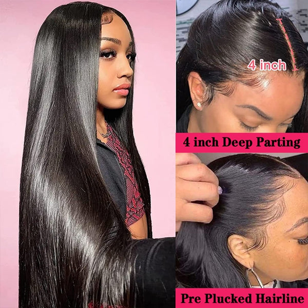 Hd Transparent Lace Wigs for Women Peruvian Bone Straight Human Hair Wigs 4X4 Closure Wig