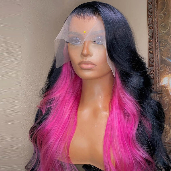 Highlight Hot Pink Body Wave Wig 13x4 Lace Frontal Human Hair Wigs Tra
