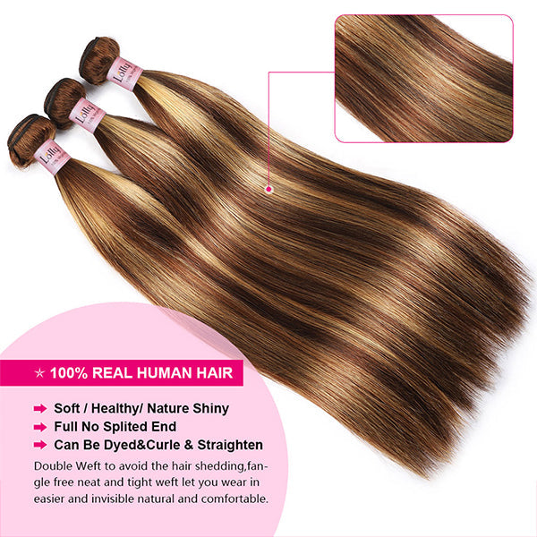 Highlight Colored Human Hair Bundles with Closure Straight 4 Bundles with Closure