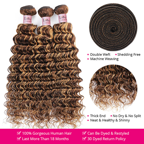 Highlight Hair Weave P4/27 Colored Deep Wave Human Hair Bundles 1 3 4 Deal