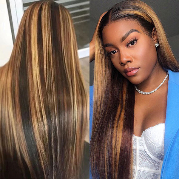 Highlight Brown P4/27 Colored 4x4 5x5 Ombre Bone Straight Lace Closure Wig - LollyHair