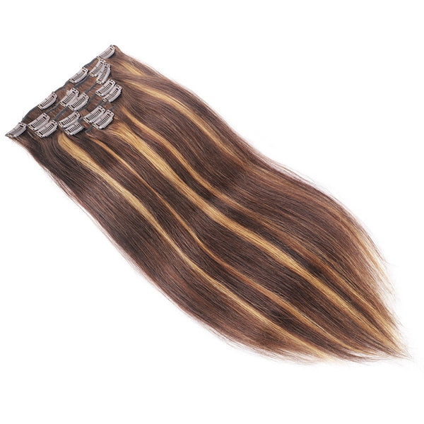 Highlight Clip In Hair Extensions Human Hair Full Head Brazilian Straight Clip In 7 Pcs/Set - LollyHair