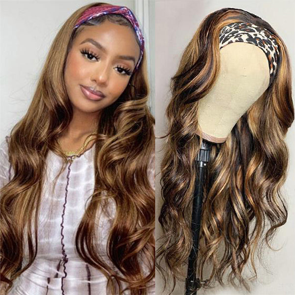 Lolly Blonde Highlight Wig Body Wave Wig Headband Wig Colored Glueless Lace Wig 30 inch