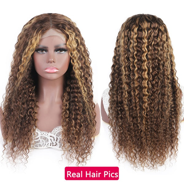 4 27 Highlight Wig Human Hair Kinky Curly Wig 13x4 Pre Plucked Lace Front Human Hair Wigs - LollyHair
